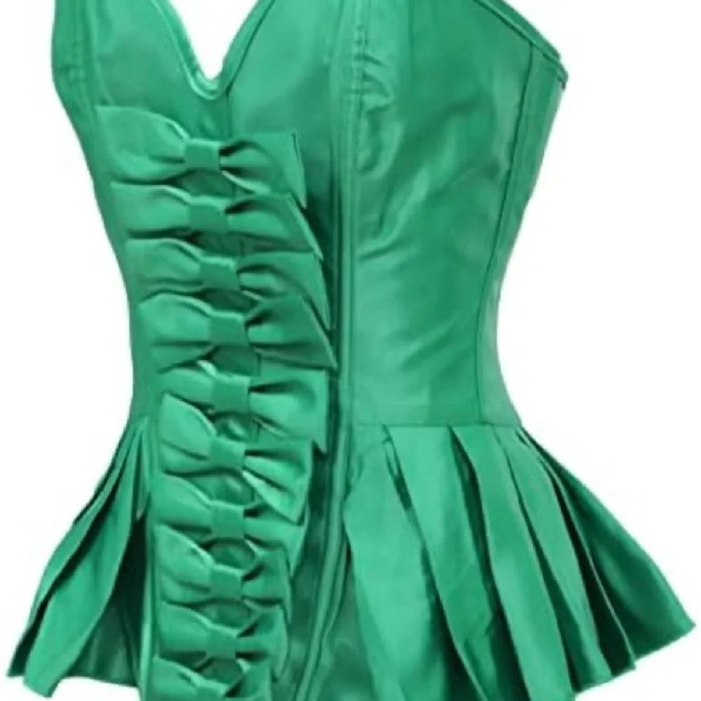 Emerald Green Satin Corset Top with Bow Details Medium - Picture 2 of 10